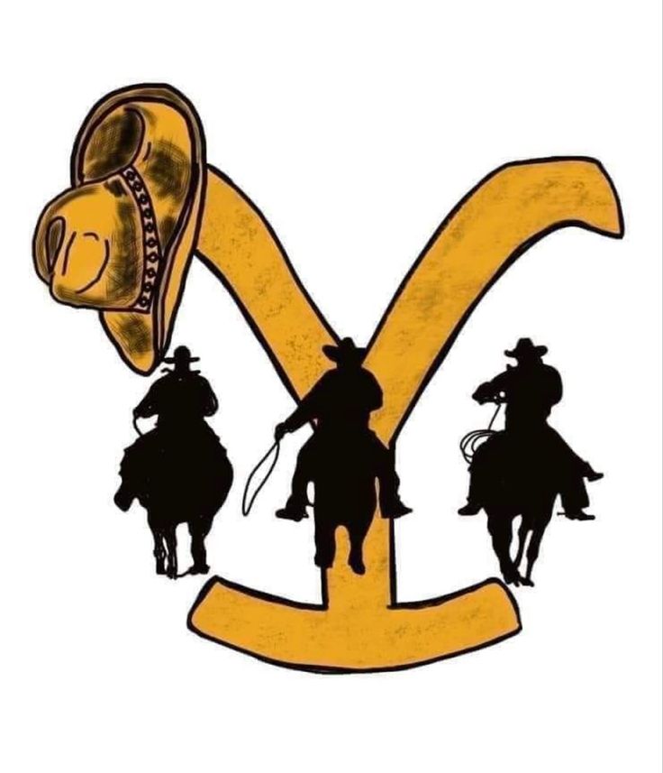 three cowboys riding horses in front of the letter y with an image of a cowboy on horseback