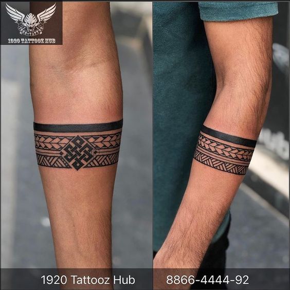 two men with tattoos on their arms and legs, both showing the same tattoo design