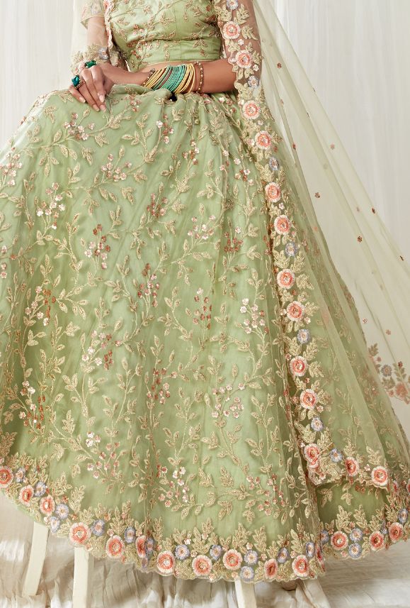 Latest Designer Bridal Wedding Wear Lehenga Choli. LEHENGA FABRIC: Net with Banglori Silk BLOUSE FABRIC: Net with Banglori Silk DUPATTA: Net COLOR: Pista Green WORK: Embroidery Bonus offer - Receive a free mystery gift with your order. Stitching Option - We will email you the measurement guide to confirm your size. SHIPPING: The product will be shipped within 1 - 2 weeks from the date of purchase. Product is returnable if un-Stitched This product qualifies for free shipping For any Rush/Urgent o Pista Green Lehenga, Green Indian Wedding, Simple Lehenga Choli, Culture Clothes, Green Lehenga Choli, Simple Lehenga, Groom Wedding Attire, Pista Green, Lehenga Fabric