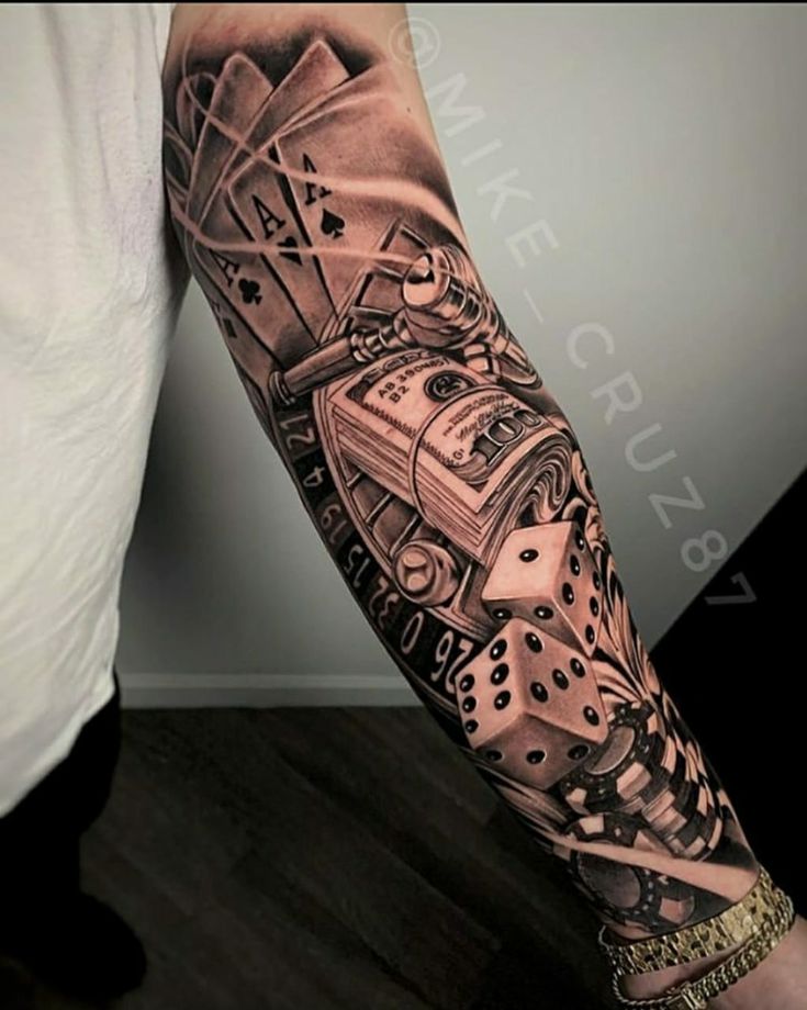 a man's arm with tattoos on it