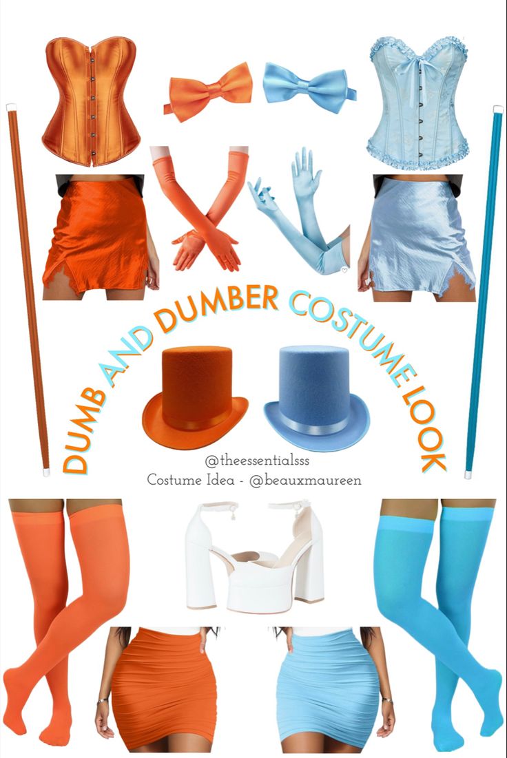 an image of different costumes and accessories for women to wear in the same color scheme