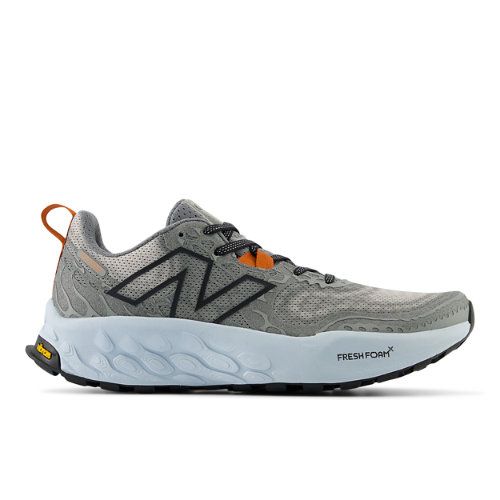 new balance men's fresh foam running shoe, grey with orange accents and white outs