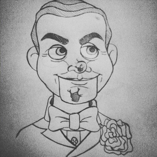 a drawing of a man with a rose in his hand