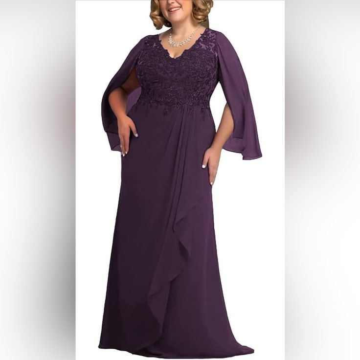 a woman in a long purple dress