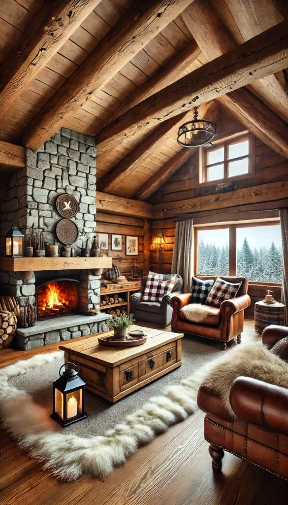 a living room filled with furniture and a fire place in the middle of a room