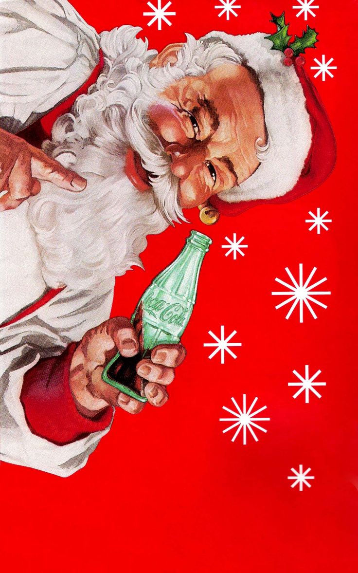 a painting of santa claus holding a green bottle