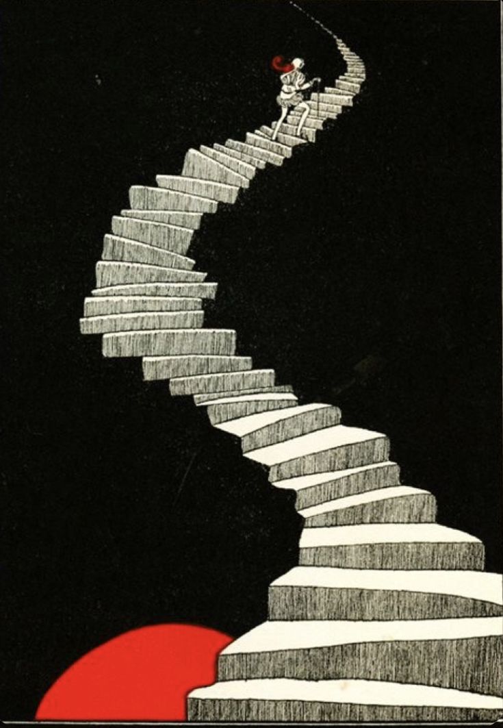 a drawing of a person walking up some stairs