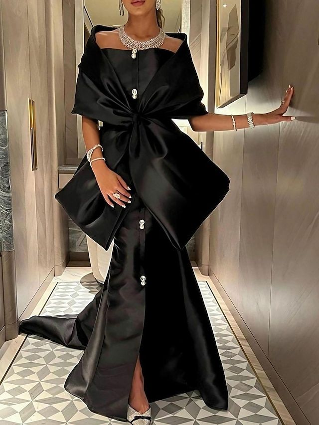 Mermaid / Trumpet Evening Gown Elegant Dress Formal Court Train Half Sleeve Off Shoulder Satin with Bow(s) Slit 2024 2024 - $147.99 Black Dress Elegant, Satin Dresses Long Sleeve, Gown Elegant, Mermaid Evening Gown, Evening Dresses Online, Cheap Evening Dresses, Dresses Formal Elegant, Evening Gowns Elegant, Victorian Gothic