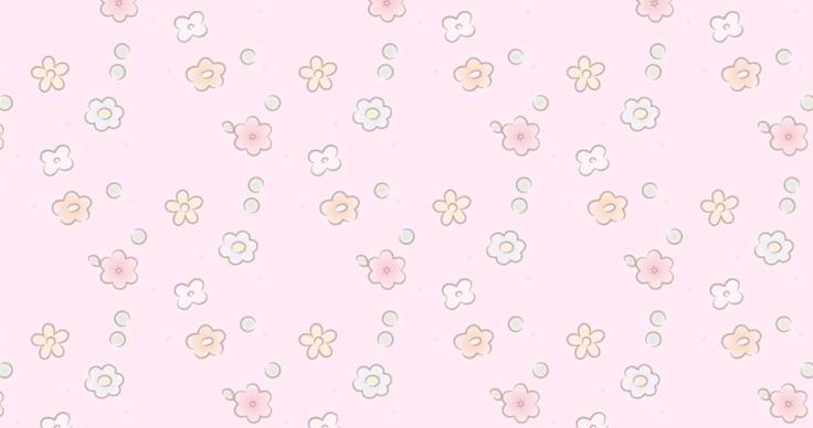 a pink background with small flowers and dots on the bottom half of the image, in pastel colors