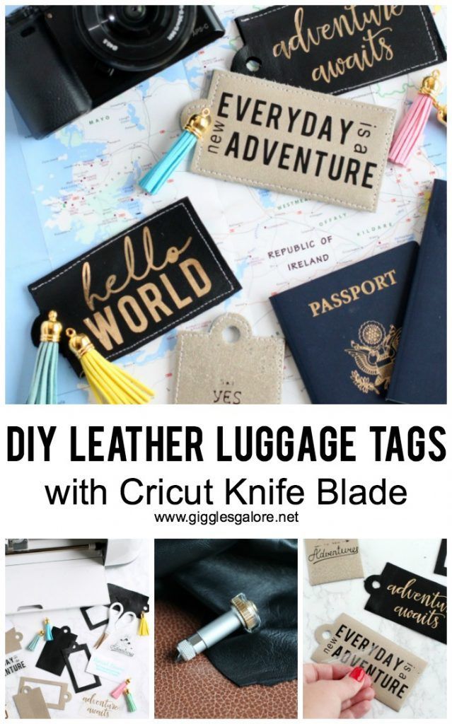 luggage tags with the words diy leather luggage tags