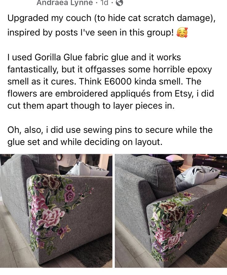 two pictures of a couch with flowers on it and the caption says, i've seen this group