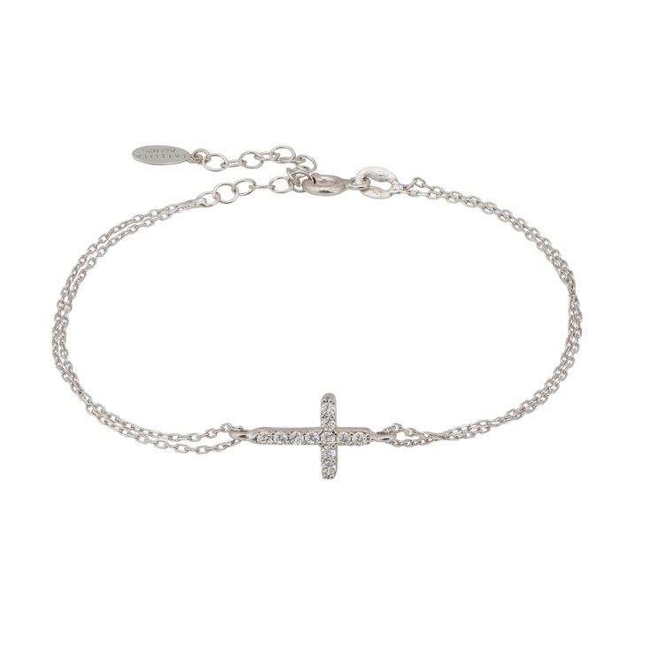 Discover the serene beauty of our Sterling Silver Divine Cross Bracelet, a delicate symbol of faith and spirituality crafted in pure 925 sterling silver. This bracelet is a testament to your devotion, perfect for commemorating significant religious milestones such as baptisms and confirmations. The elegant cross charm, adorned with a fine line of cubic zirconia, adds a gentle sparkle, reminiscent of divine light. Ideal for those who cherish harmony in their accessories, this bracelet pairs beaut Elegant Sterling Silver Cross Rosary Bracelet, Elegant Silver Rosary Bracelet With Adjustable Chain, Sterling Silver Promise Bracelets, Sterling Silver White Gold Bracelet For Promise, Sterling Silver White Gold Promise Bracelet, Dainty Silver Bracelets For Promise, Dainty Silver Promise Bracelets, Delicate Sterling Silver Bracelet, Delicate Sterling Silver Diamond Jubilee Bracelet