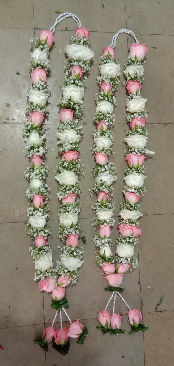 flowers are arranged on the floor for decoration