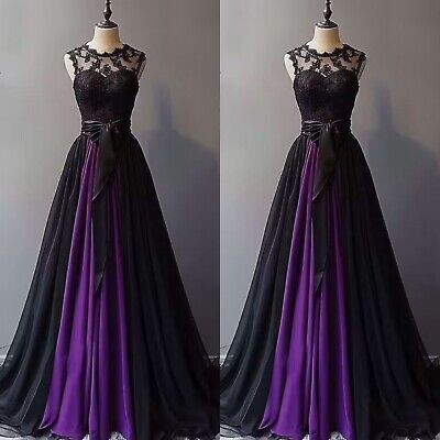 Find many great new & used options and get the best deals for Gothic Wedding Dress Black Purple Chiffon Sleeveless Lace Applique Bridal Gowns at the best online prices at eBay! Free shipping for many products! Purple Wedding Dress With Sleeves, Purple And Black Lace Dress, Black Aline Wedding Dresses, Dark Purple And Black Prom Dress, Purple Wedding Dresses The Bride, Pagan Bridesmaid Dresses, Pretty Dresses Purple, Black Purple Wedding Dress, Black And Purple Bridesmaid Dresses