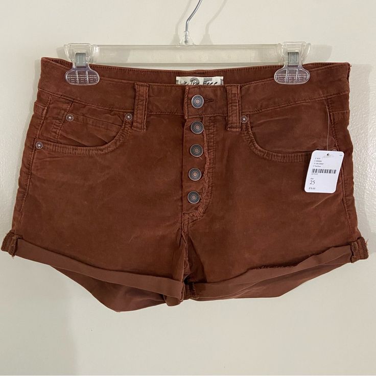 Brand New With Tags Button Fly We The Free Casual Brown Button-up Bottoms, Casual Corduroy Button-up Bottoms, Spring Brown Button-up Bottoms, Brown High Waist Corduroy Shorts, High Waist Brown Corduroy Shorts, Casual High-waisted Corduroy Shorts, Brown Corduroy Shorts, Relaxed Fit Corduroy Shorts, Brown High-waisted Corduroy Shorts