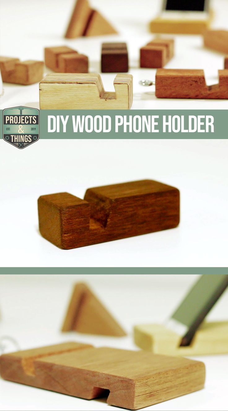 wooden phone holder made out of pieces of wood