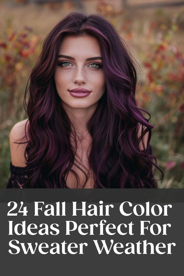 Discover 30 stunning fall hair colors, from rusty red to deep teal, perfect for adding warmth and style to your look this season. Fall Cool Hair Colors, Attic Fox Wrath Hair Dye, Burgundy Hair With Purple Money Piece, Purple Hair Over 40, Fall Hair Color For Brunette, Fall Plum Hair, Multi Color Highlights For Brunettes, Subtle Vibrant Hair Color, Violet Red Hair Color Formula