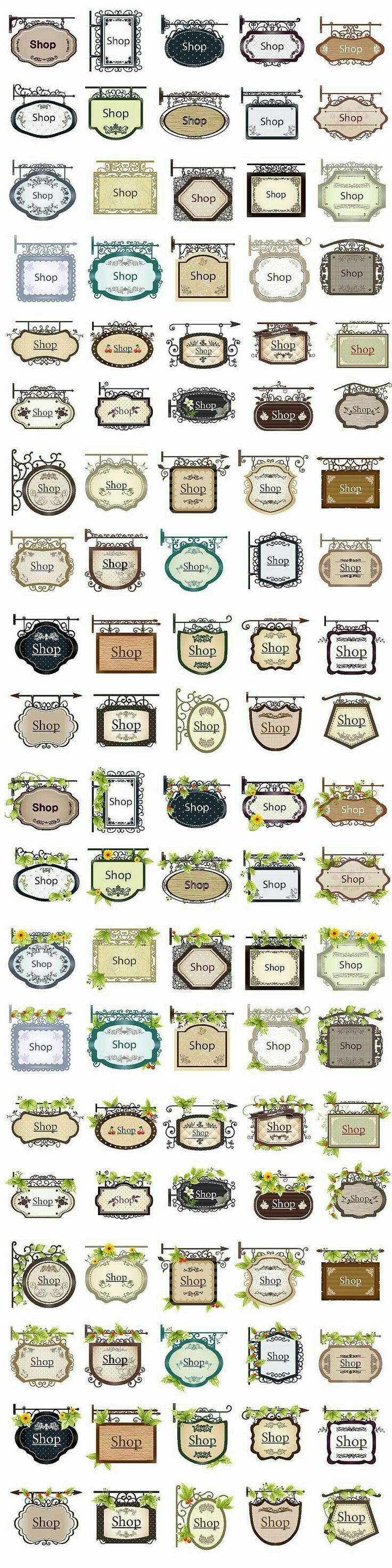 a large collection of wooden signs and labels