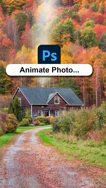 an image of a house in the middle of a forest with autumn trees around it