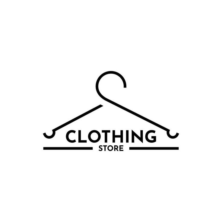 a black and white image of a hanger with the word clothing store on it