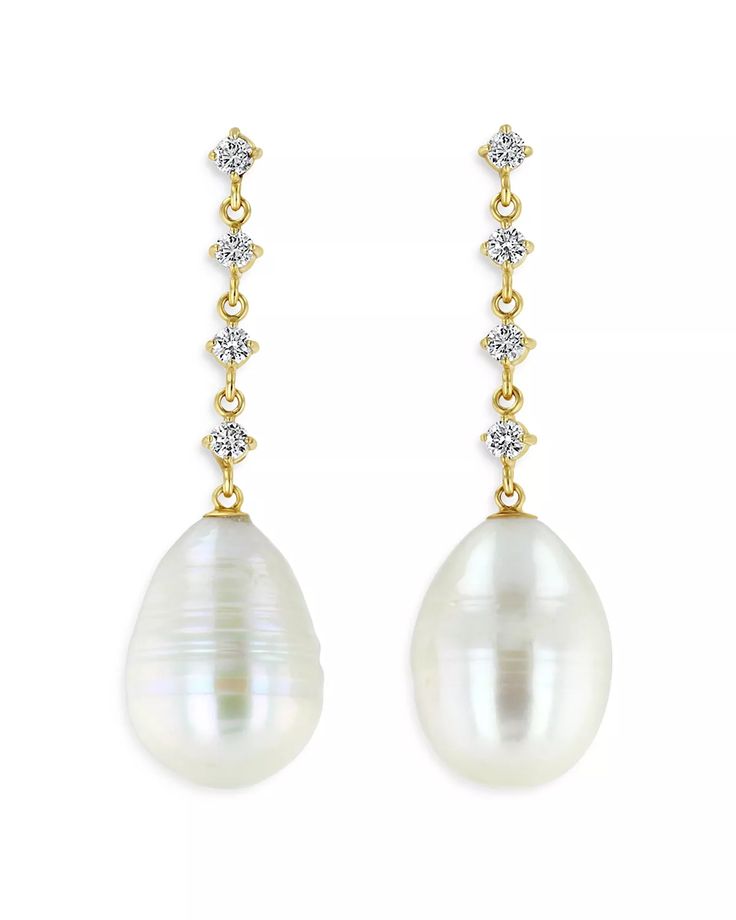 Zoë Chicco - 14k Yellow Gold Linked Prong Diamond & Cultured Baroque Pearl Drop Earrings Angel Fire, Zoe Chicco, Online Earrings, Pearl Drop Earrings, Pearl Drop, Baroque Pearls, Jewelry Accessories, Jewelry Earrings, Yellow Gold