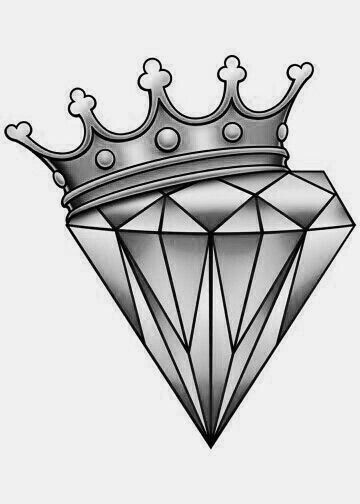 a drawing of a diamond with a crown on top