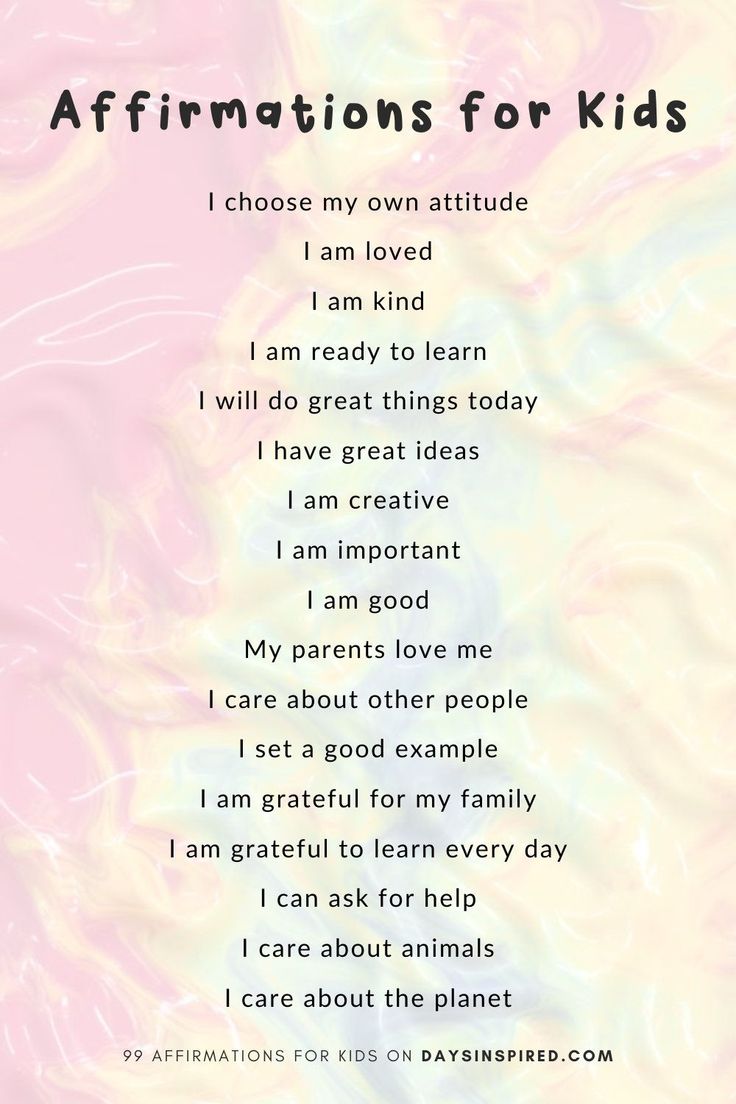 the affirmations for kids poem is shown in pink, yellow and blue colors