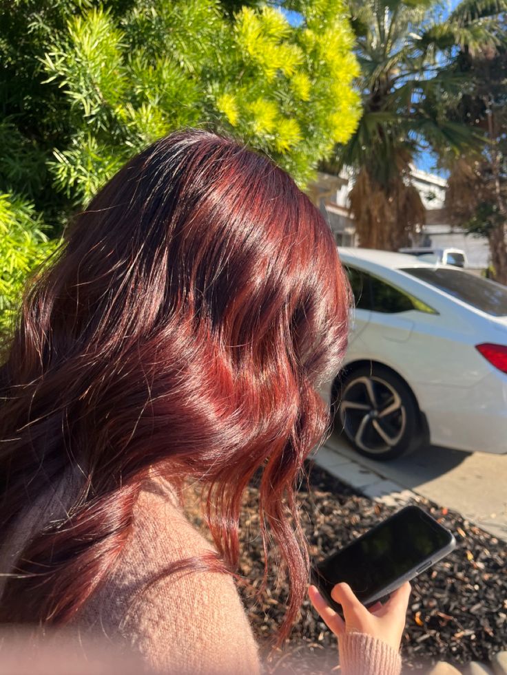 Brown Hair Red In Sunlight, Red Hair In Sunlight, Red Highlights Aesthetic, Light Brown Red Hair, Red Hair Wavy, Red Hair Ponytail, Sunlight Aesthetic, Cherry Cola Hair, Light Red Hair