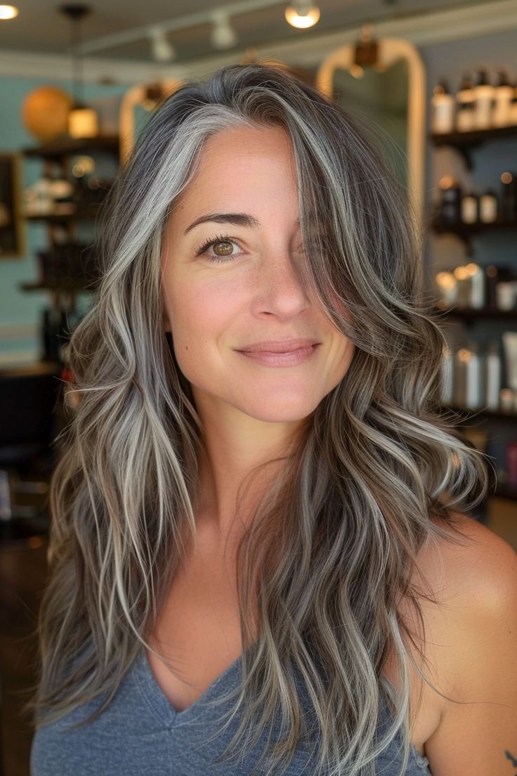 Stunning Salt and Pepper Hair Inspo for Women of All Ages - Flo's Blog Grey Hair Transformation, Salt And Pepper Hair, Grey Hair Inspiration, Natural Gray Hair, Blending Gray Hair, Gray Hair Highlights, Long Gray Hair, Grey Hair Color, Outfits Winter