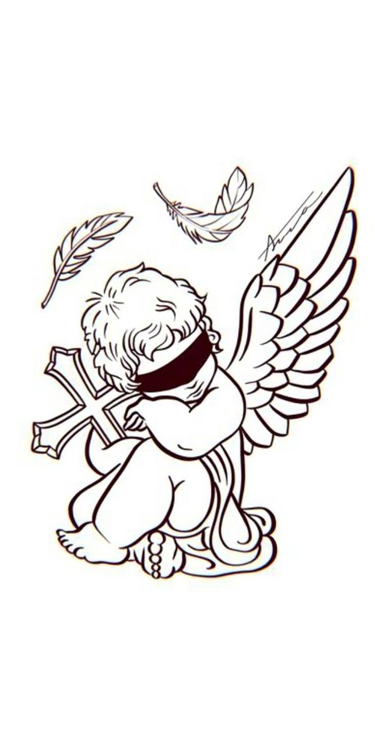 an angel with wings and a bow in his hand, surrounded by two small birds