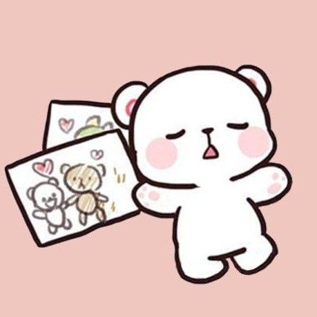 a white teddy bear holding a card with hearts on it's chest and eyes closed