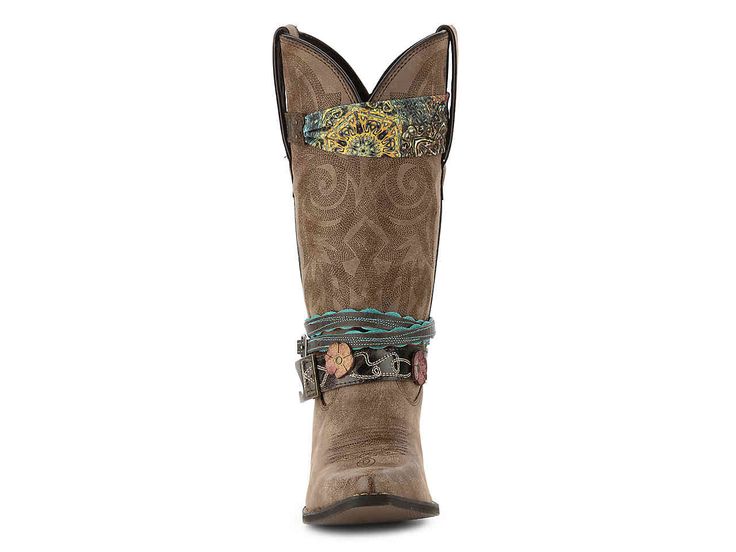 Durango Accessorized Cowboy Boot Women's Shoes | DSW Brown Concho Boots For Rodeo, Brown Country Style Moto Boots For Rodeo, Bohemian Moto Boots For Festival In Fall, Southwestern Style Snip Toe Boots For Country Events, Western Moto Boots With Round Toe, Western Style Brown Moto Boots For Rodeo, Western Style Moto Boots With Round Toe, Bohemian Boots For Ranch In Fall, Bohemian Boots For Rodeo In Fall