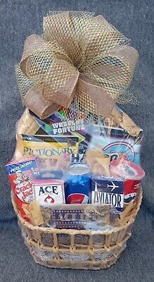 a basket filled with various items on top of a table next to a gray carpet