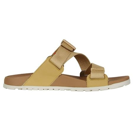 a tan sandal with two straps on it