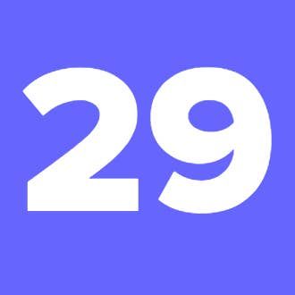 the number 29 twenty nine is shown in white