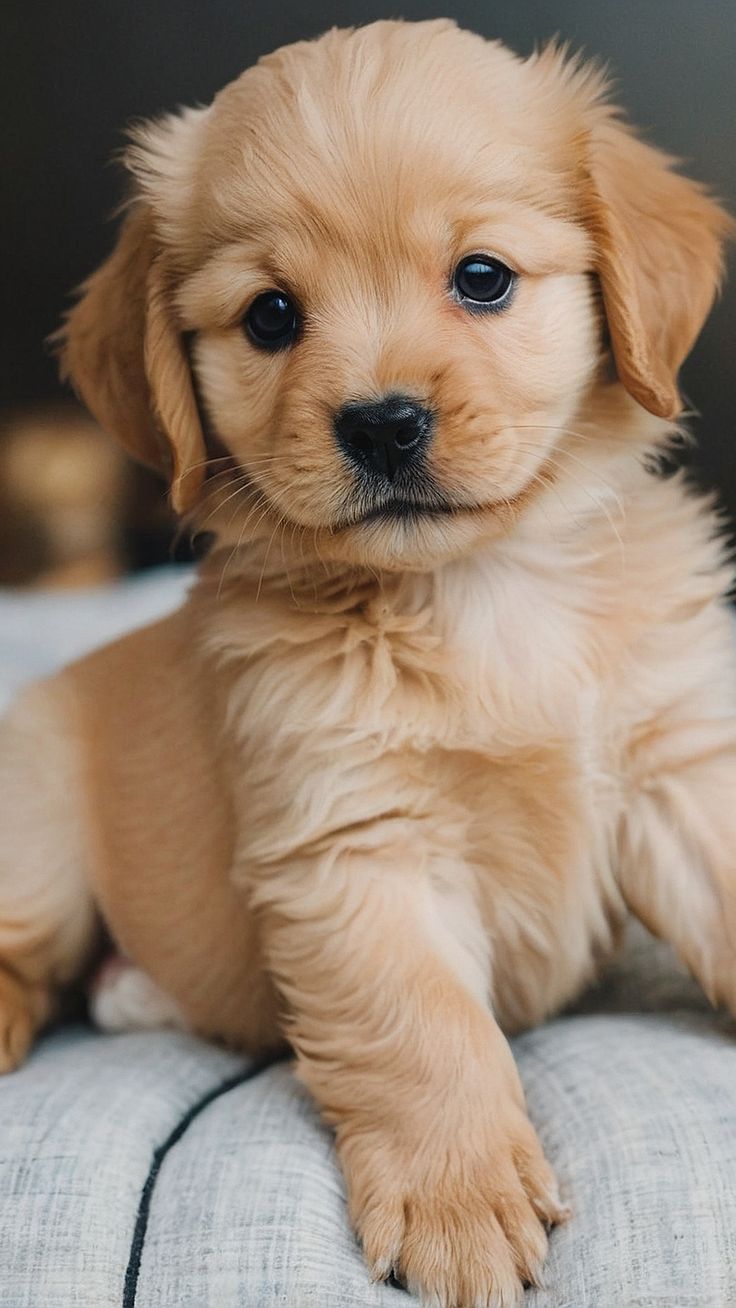 a small brown puppy sitting on top of a couch