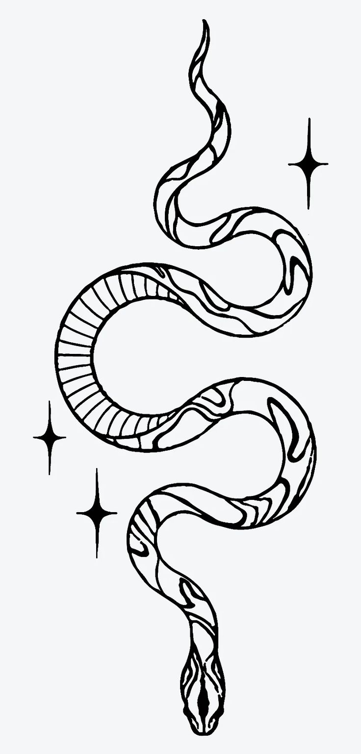 a black and white drawing of a snake