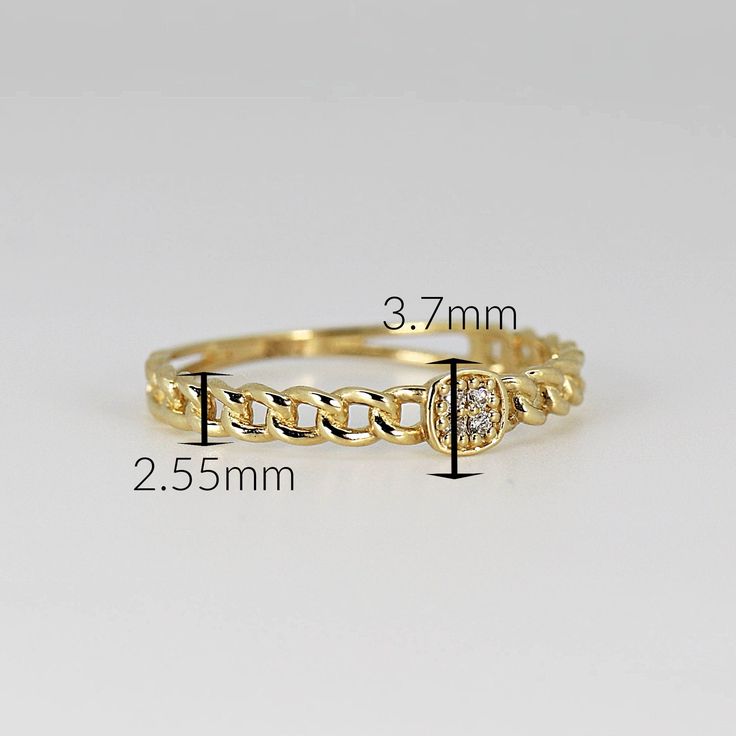 Oval Pave Diamond Ring 14k Solid Gold, Chain Gold Band Solitaire Ring, Promise Ring, Diamond Stacking Ring, Minimalist Jewelry, Ring For Her ***Band : 2.55 mm wide 1.5mm thick curb chain shaped and 14k solid yellow gold ***Diamond : 4 round brilliant cut 0.028ct ***Square is 3.7mm x 3.7mm diameter. *** Pave setting. Diamond is a stone that truly states, “I love you” in a deep way, it is symbol of deep, everlasting love, as well as the fact that it’s the hardest substance known on earth. A diamon 14k Yellow Gold Signet Ring With Pave Setting, 14k Gold Diamond Ring With Pave Setting, 14k Gold-filled Diamond Cut Jewelry, Gold-plated Yellow Gold Jewelry With Curb Chain, Square Yellow Gold-plated Jewelry, Promise Ring Diamond, Diamond Stacking Rings, Pave Diamond Ring, Pave Setting