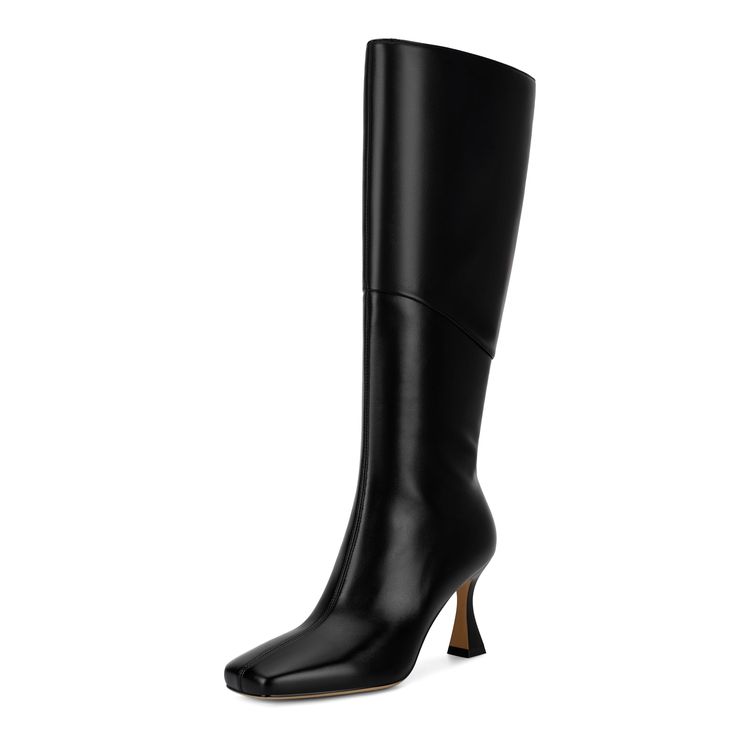 PRICES MAY VARY. ✔DOEYG black knee high tall boots crafted with premium elastic faux leather, breathable synthetic lining, and durable rubber sole. ✔Black tall boots with hourglass shaped heel, the heel height is approximately 8cm/3.15inch. This height makes you feel as comfortable, no matter how long you wear it, you won't be tired. ✔Black boots shaft height is approximately 38cm/14.96", top opening is approximately 40cm/14.75” ✔Those black tall boots feature with square toe, stiletto kitten he Boots Dressy, Heel Tall Boots, High Boots For Women, Black Leather Knee High Boots, Leather Knee High Boots, Boots Square Toe, Black Boots Tall, Dressy Fashion, Stiletto Boots