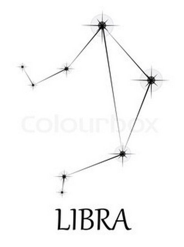 the zodiac sign libra is shown in black and white, with stars on it