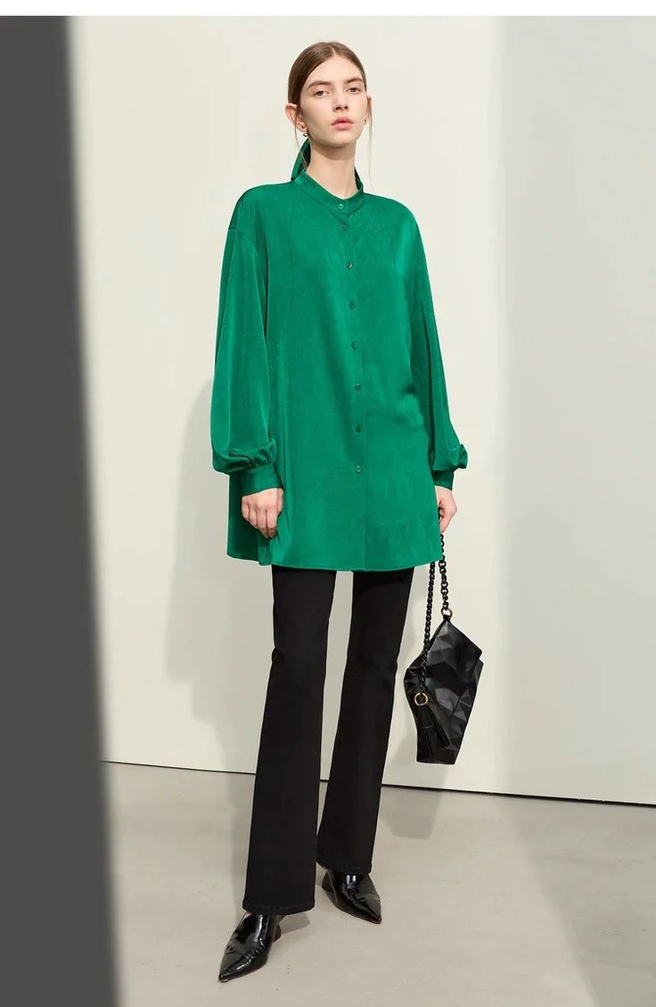 Minimalism Loose Chiffon Blouse – BEYOND Blouse Dress Pattern, Laced Up Shirt, Chiffon Material, Style Office, Summer Fabrics, Chiffon Shirt, Chiffon Blouse, Office Lady, Lantern Sleeves