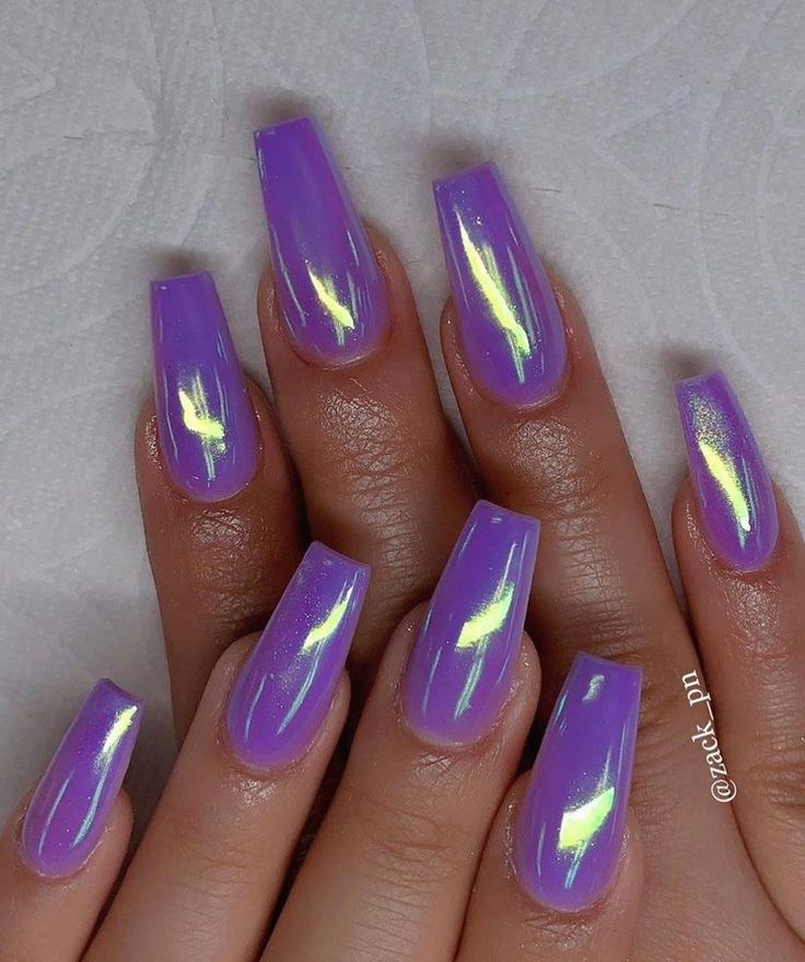 Purple Acrylic Nails, Purple Nail Designs, Purple Nail, Her Nails, Metallic Nails, Summer Acrylic Nails, Neon Nails, Holographic Nails, Coffin Nails Designs