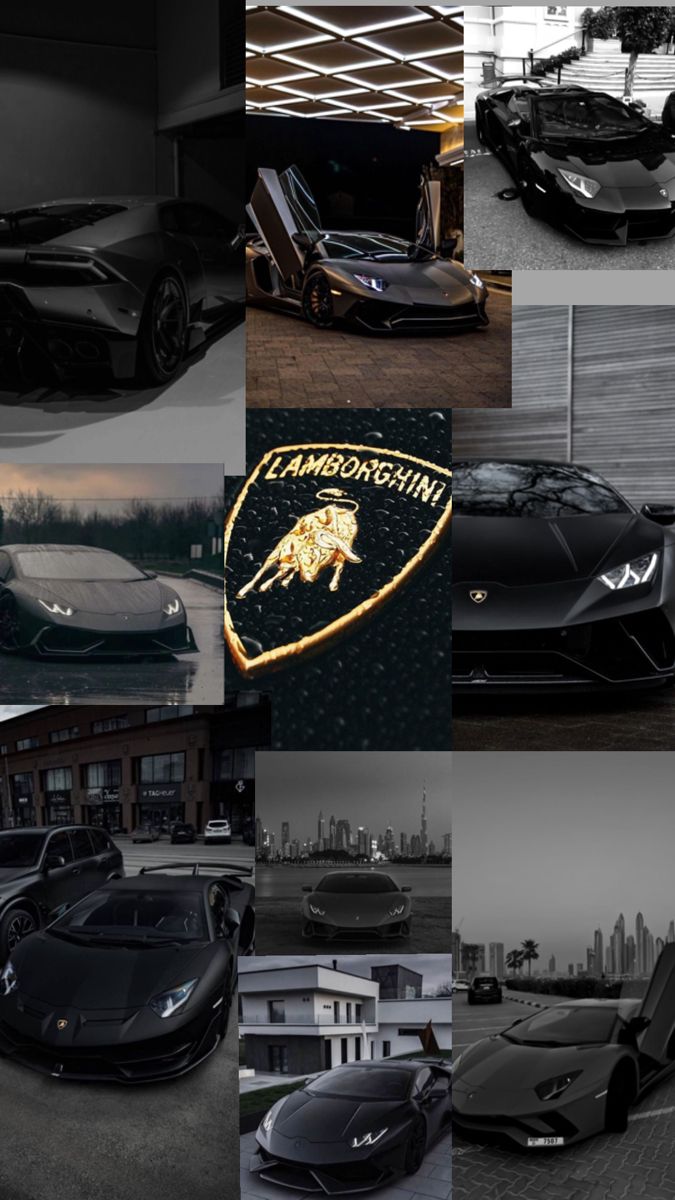 a collage of black and white photos with cars in the middle one has an emblem on it