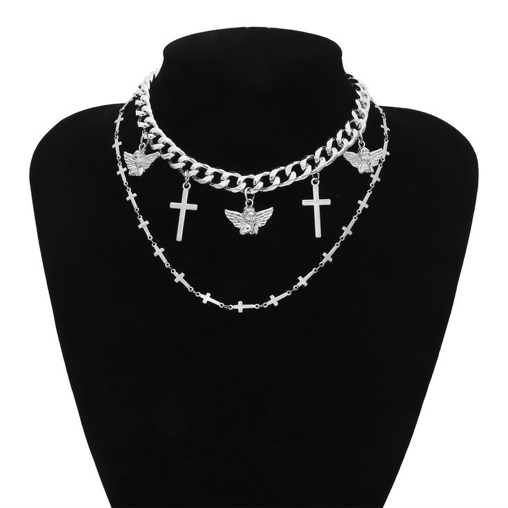 Length: 21-50cm Trendy Layered Pendant Necklace, Trendy Layered Pendant Necklace With Chain, Trendy White Metal Layered Necklace, Alloy Chain Choker Layered Necklace, Trendy Layered Metal Jewelry, Trendy Alloy Double Chain Jewelry, Trendy Multi-strand Chunky Chain Necklace, Trendy Layered Silver Jewelry, Trendy Layered Metal Chain Necklace