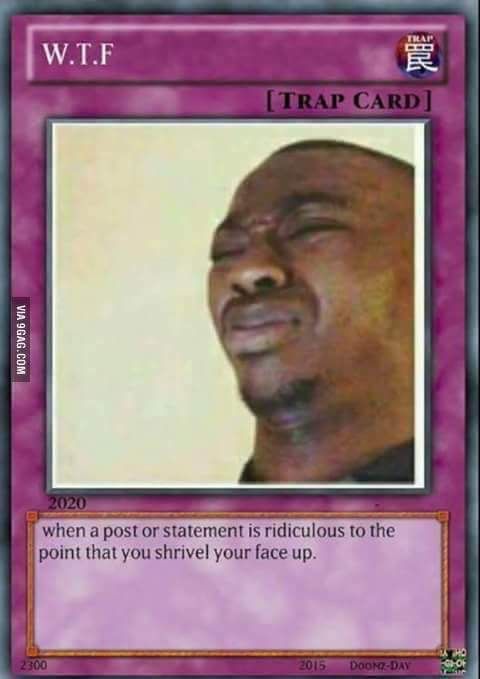 a card with a man's face and the caption that says trap card