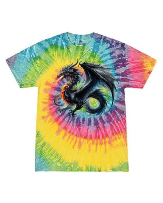 a tie dye shirt with a dragon on it