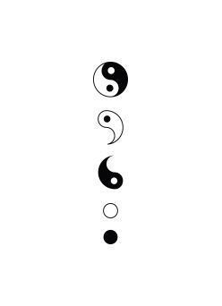 the yin symbol is shown in black and white, with two circles on each side