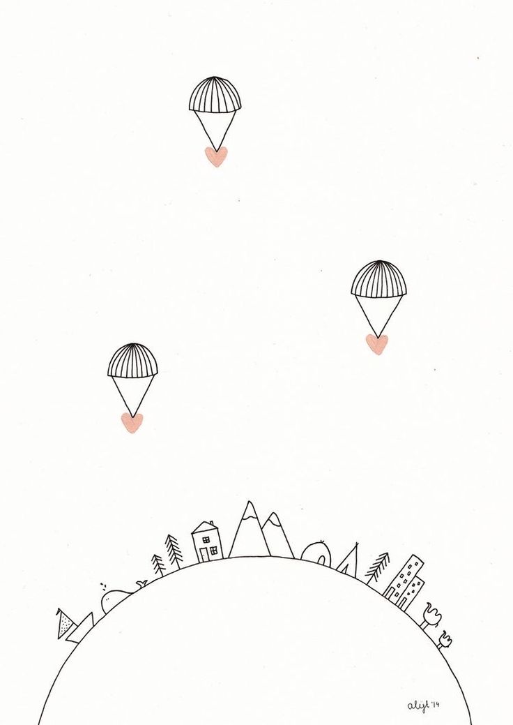 three hot air balloons flying in the sky above a cityscape with houses on it