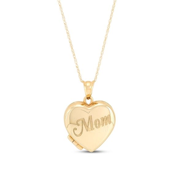 Straight from your heart to hers, this endearing locket will mean the world to her. Crafted in 10K yellow gold The word "Mom" is engraved on the polished 21 x 15mm hinged pendant The 18-inch rope chain secures with a spring ring clasp Mother's Day Sterling Silver Locket Necklace Gift For Mom, Mother's Day Heart Charm Locket Necklace Gift For Mom, Mother's Day White Gold Locket Necklace, Engraved Locket Necklace For Mom For Valentine's Day, Gold Locket Necklace With Hallmark For Mother's Day, Gold Locket Necklace For Mother's Day With Hallmark, Gold Locket Necklace For Mother's Day, Mother's Day Locket Jewelry Gift For Mom, Mother's Day Gift Locket Jewelry