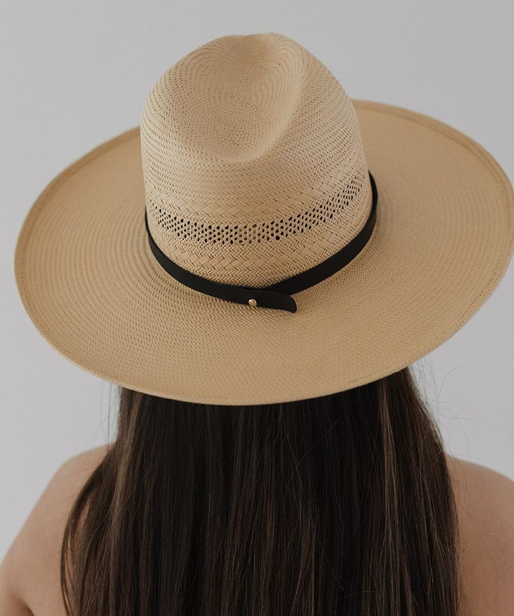 The Saguaro combines a pinched, fedora crown with a wide, shade-providing brim that features an ever-so-slightly upturned edge. Exquisitely woven venting makes this hat breathable and beautiful. Featuring a matte black leather band, this handwoven hat is a must-have for hot summer days. This hat also comes with a protective duster bag to keep your hat safe for storage and travel. Classic Unlined Hat With Curved Brim, Elegant Fedora With Curved Brim For Rodeo, Elegant Wide Brim Fedora For Rodeo, Fitted Natural Hat For Ranch, Elegant Wide Brim Sun Hat For Rodeo, Elegant Curved Brim Unlined Panama Hat, Elegant Unlined Panama Hat With Curved Brim, Fitted Flat Crown Panama Hat For Beach, Elegant Wide Brim Panama Hat For Rodeo